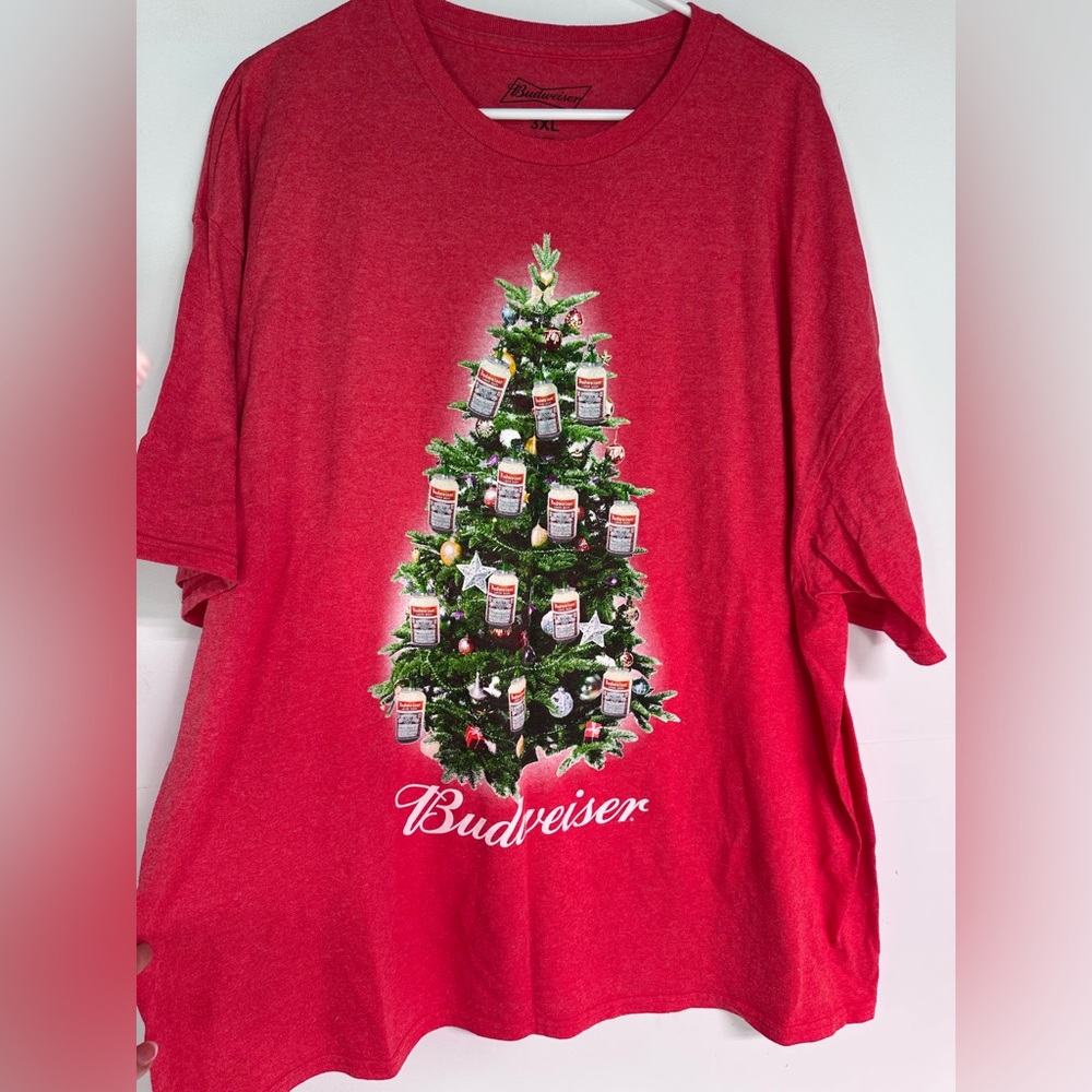 Budweiser Festive Red Tee with‎ Christmas Tree Design 3XL